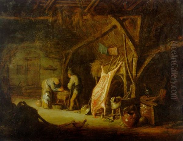 Peasants In A Barn Oil Painting by Isaac Van Ostade