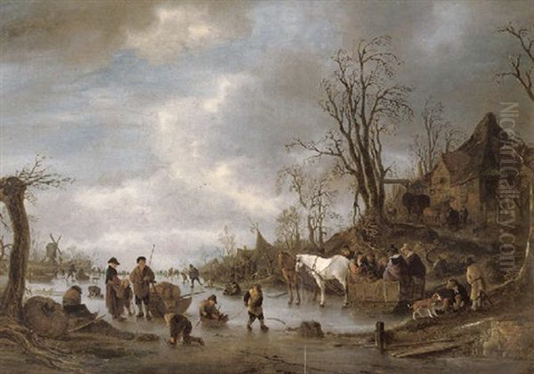 A Winter Landscape With Skaters Oil Painting by Isaac Van Ostade