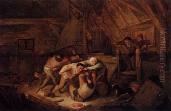 Peasants Fighting In An Inn Oil Painting by Isaac Van Ostade