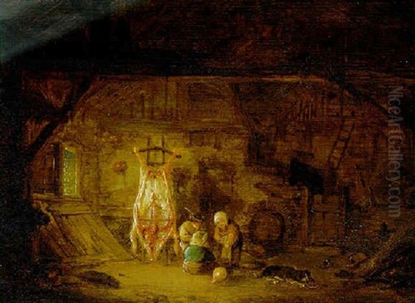 Scheuneninterieur Mit Kindern Und Einem Geschlachteten Schwein Oil Painting by Isaac Van Ostade