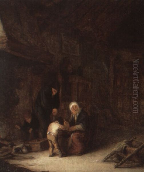 Peasant Interior Oil Painting by Isaac Van Ostade