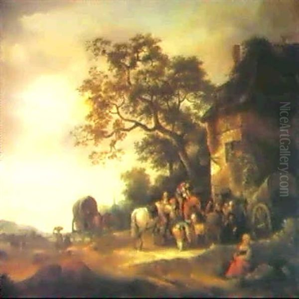 Travellers Halting At An Inn Oil Painting by Isaac Van Ostade