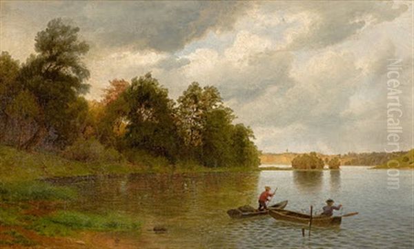 Idyllische Seenlandschaft Oil Painting by Gustav Osterroht