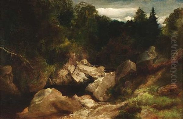 Von Felsblocken Gesaumter Waldbach Oil Painting by Gustav Osterroht