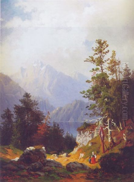 Blick Von Erhohter Warte Auf Den Kochelsee Oil Painting by Gustav Osterroht