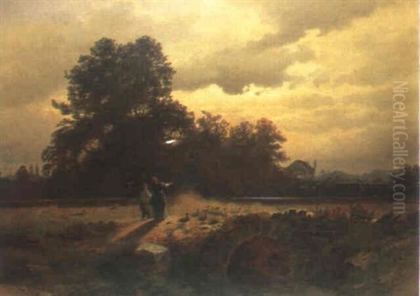 Landschaft Mit Bauern Und Federvieh Oil Painting by Gustav Osterroht