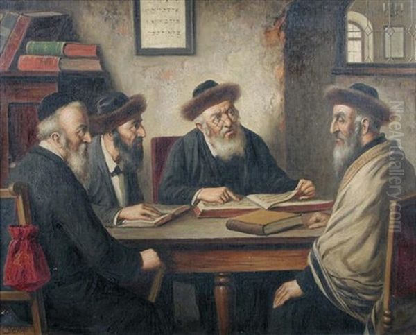 Rabbis At Discussion Oil Painting by Carl Ostersetzer