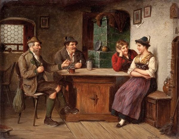 Die Besucherin In Der Bauernstube Oil Painting by Carl Ostersetzer