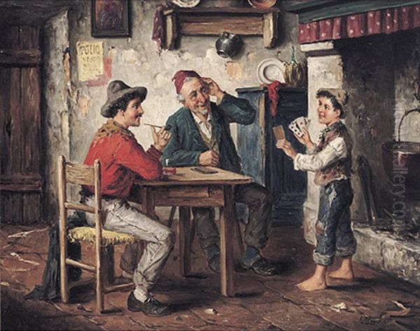 In Einer Landlichen Taverne Zeigt Ein Knabe Kartenspieltricks Oil Painting by Carl Ostersetzer