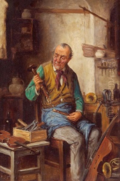 Beim Instrumentenbauer Oil Painting by Carl Ostersetzer