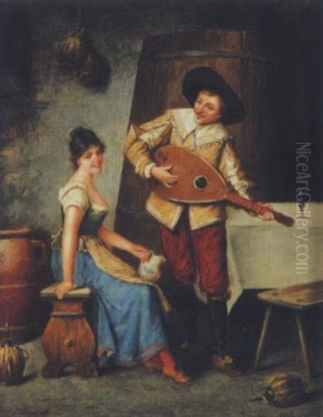 Der Mandolinenspieler Und Seine Zuhorerin Oil Painting by Carl Ostersetzer