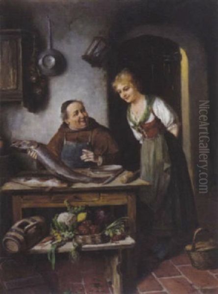 Kucheninterieur Mit Monch Und Magd Oil Painting by Carl Ostersetzer