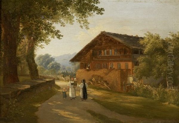 Bauernhaus Mit Personenstaffage Oil Painting by Rose d' Osterwald