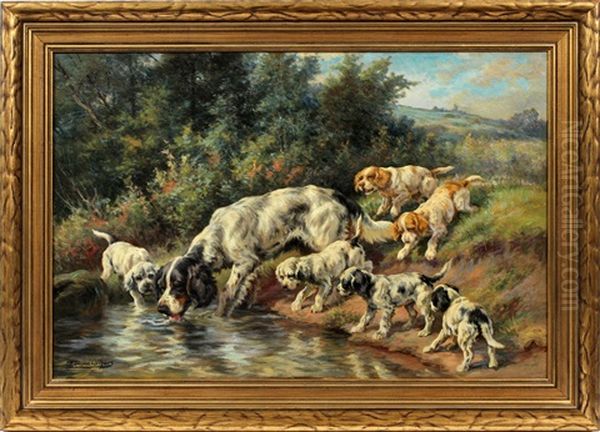 Pointer And Six Puppies Oil Painting by Edmund Henry Osthaus