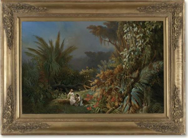 Tropical Landscape With Paul And Virginie Oil Painting by Henri Pierre L. Blanchard