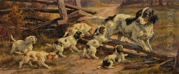 Hunting Dog With Pups Oil Painting by Edmund Henry Osthaus