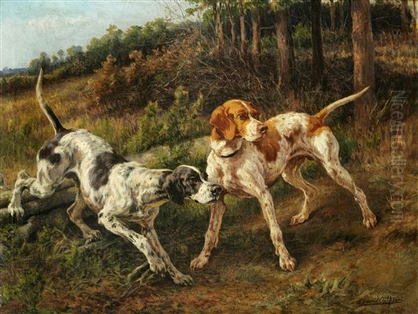 Two Pointers In A Landscape Oil Painting by Edmund Henry Osthaus