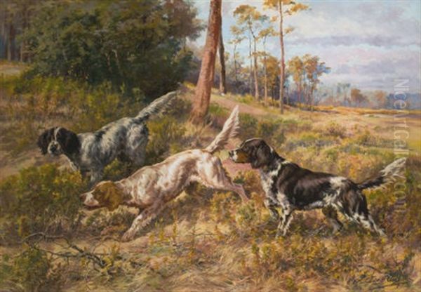 English Setters In Field Oil Painting by Edmund Henry Osthaus