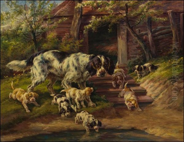 Setter With Pups Oil Painting by Edmund Henry Osthaus