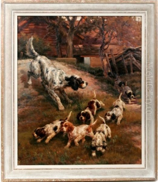 Hunting Dog With 7 Puppies by Edmund Henry Osthaus