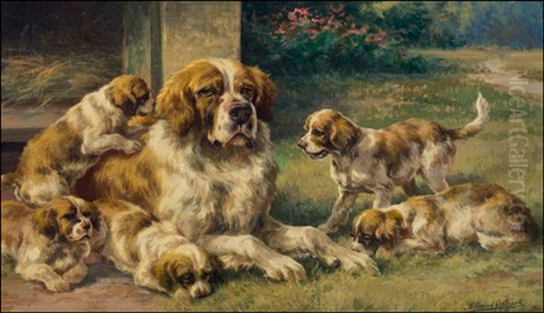 Saint Bernard And Pups Oil Painting by Edmund Henry Osthaus