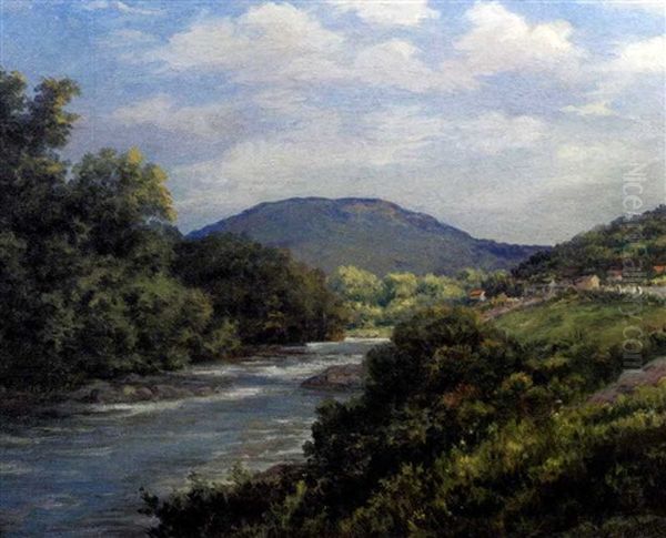 River Landscape With Distant Mountains Oil Painting by Edmund Henry Osthaus