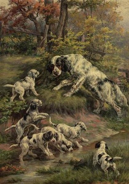 Setter And Her Puppies Oil Painting by Edmund Henry Osthaus