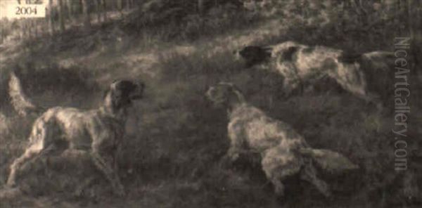 Three Spaniels In An Autumn Landscape Oil Painting by Edmund Henry Osthaus