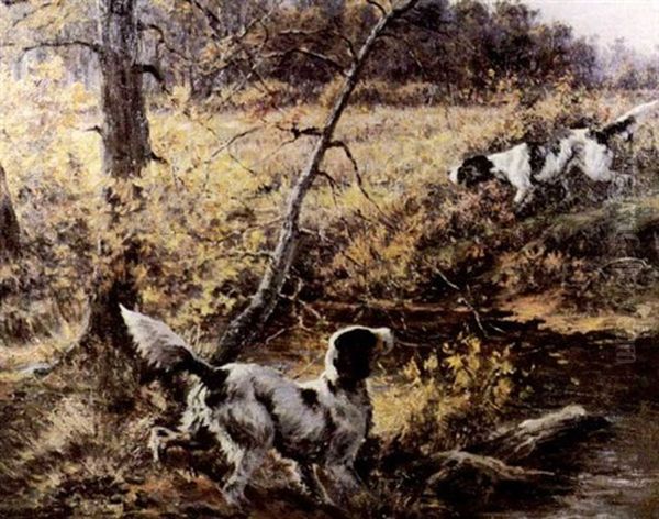 Two Setters By A Stream In A Fall Landscape Oil Painting by Edmund Henry Osthaus