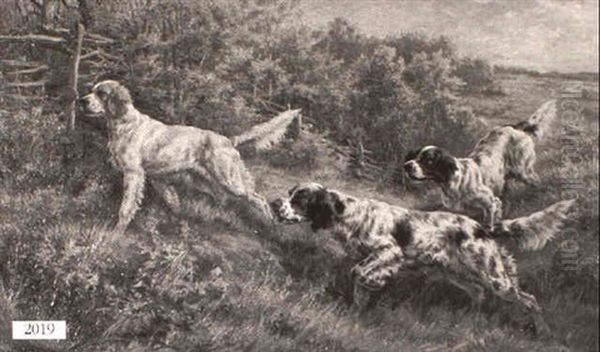 Three Hunting Dogs In Wooded Landscape Oil Painting by Edmund Henry Osthaus