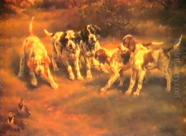 Five Puppies With Quail Oil Painting by Edmund Henry Osthaus