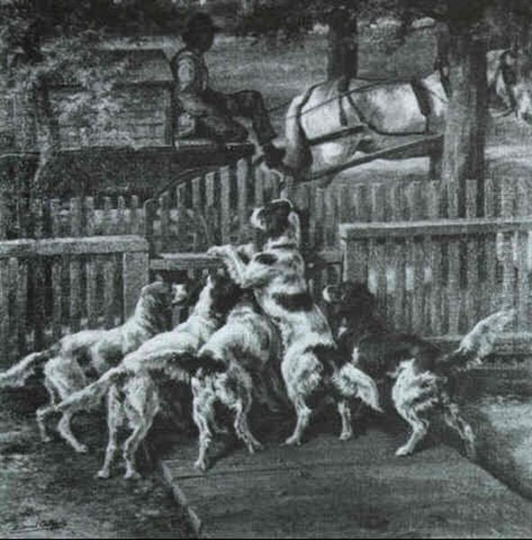 Five Spaniels At The Gate Oil Painting by Edmund Henry Osthaus