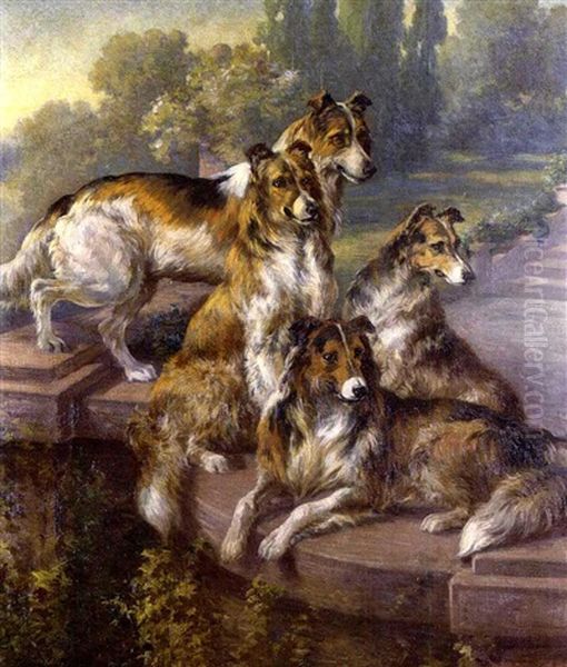 Collies In A Formal Garden Oil Painting by Edmund Henry Osthaus