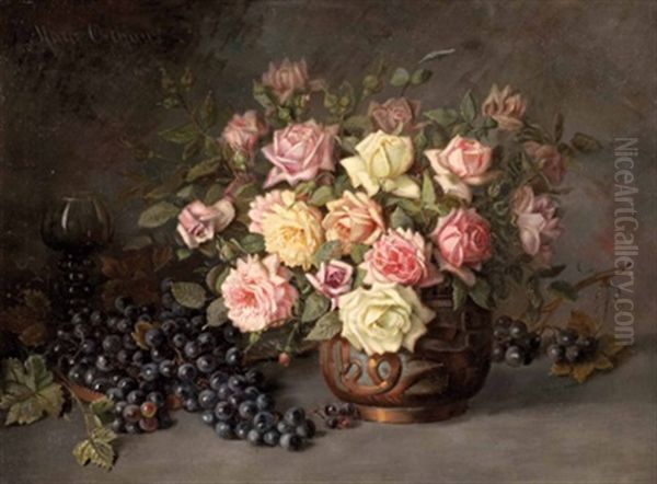 Stillleben Mit Rosen Und Weintrauben Oil Painting by Marie Osthaus