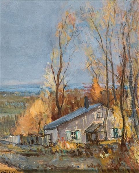 Einsames Haus In Herbstlicher Landschaft Oil Painting by Ilya Semenovich Ostroukhov