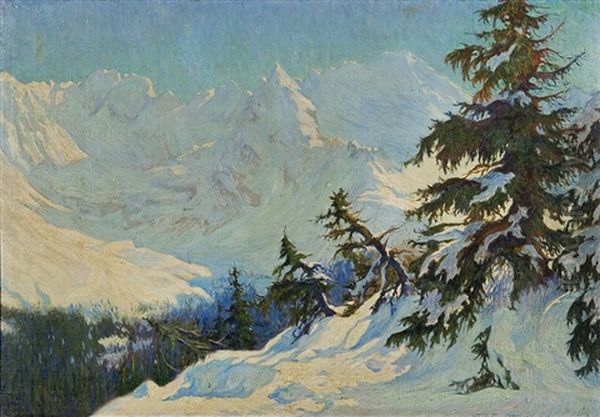 Tatra Mountains In Winter Oil Painting by Wladislaw Ostrowski