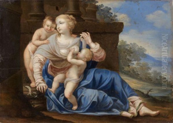 La Vierge A L'enfant Avec Saint Jean-baptiste Oil Painting by Jacques Blanchard