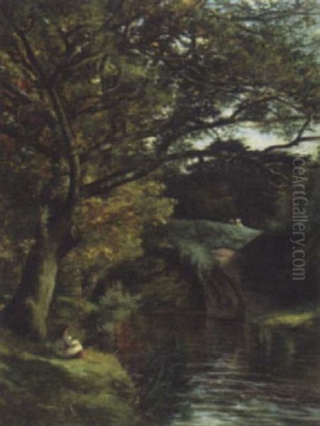 Sunshine, The Maiden Bridge, Newbattle Abbey Oil Painting by John Hervey Oswald