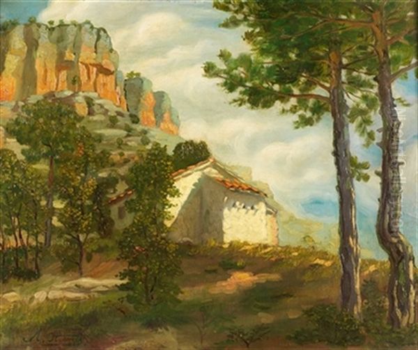 Paisaje Con Casa Oil Painting by Agustin Otermin y Garcia Bustamante