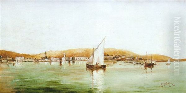 Paisaje Costero Con Barcos De Vela Oil Painting by Agustin Otermin y Garcia Bustamante