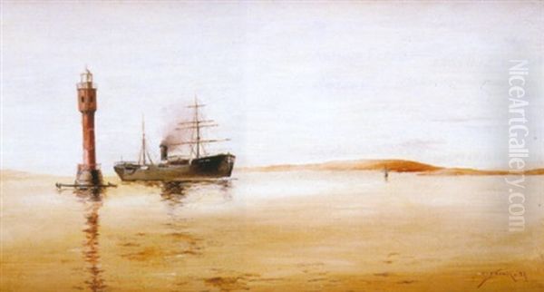 Barco De Vapor Oil Painting by Agustin Otermin y Garcia Bustamante