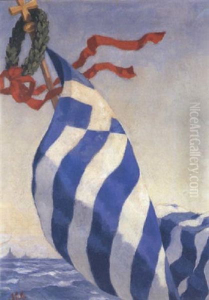 Greek Flag Oil Painting by Nicholaos Othoneos