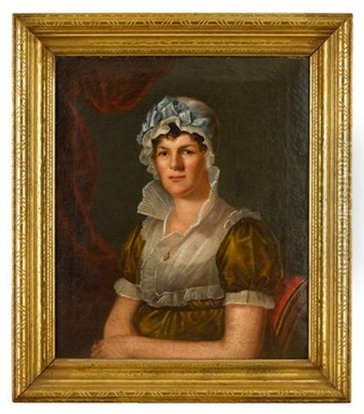 Seated Woman In Lace Cap And Olive-colored Dress Oil Painting by Bass Otis