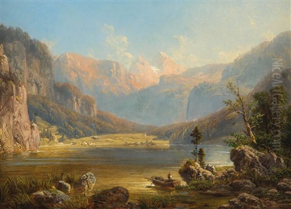 Der Hintersee Im Oberen Felbertal Oil Painting by Johann Nepomuk Ott