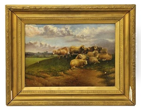 Untitled (grazing Sheep In The Field) Oil Painting by Johann Nepomuk Ott