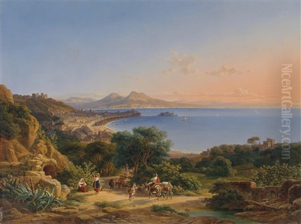 Blick Auf Neapel Von Posillipo Aus Gesehen Oil Painting by Johann Nepomuk Ott