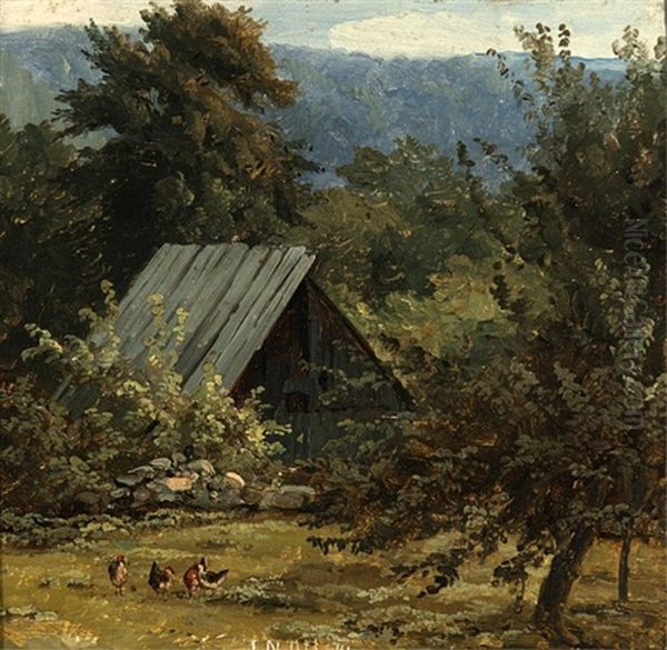 Farmyard With Poultry Oil Painting by Johann Nepomuk Ott