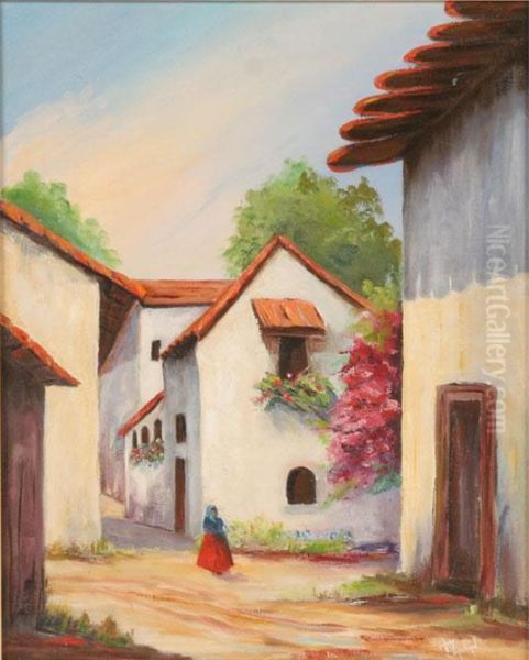 Adobe Village Oil Painting by Jules Blanchard