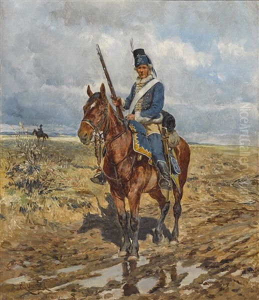 Preusischer Husar Oil Painting by Rudolf Otto Von Ottenfeld