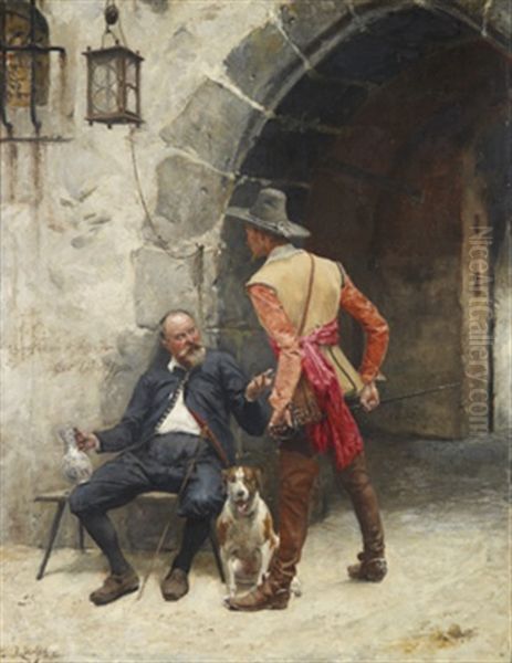 Diskussion Oil Painting by Rudolf Otto Von Ottenfeld